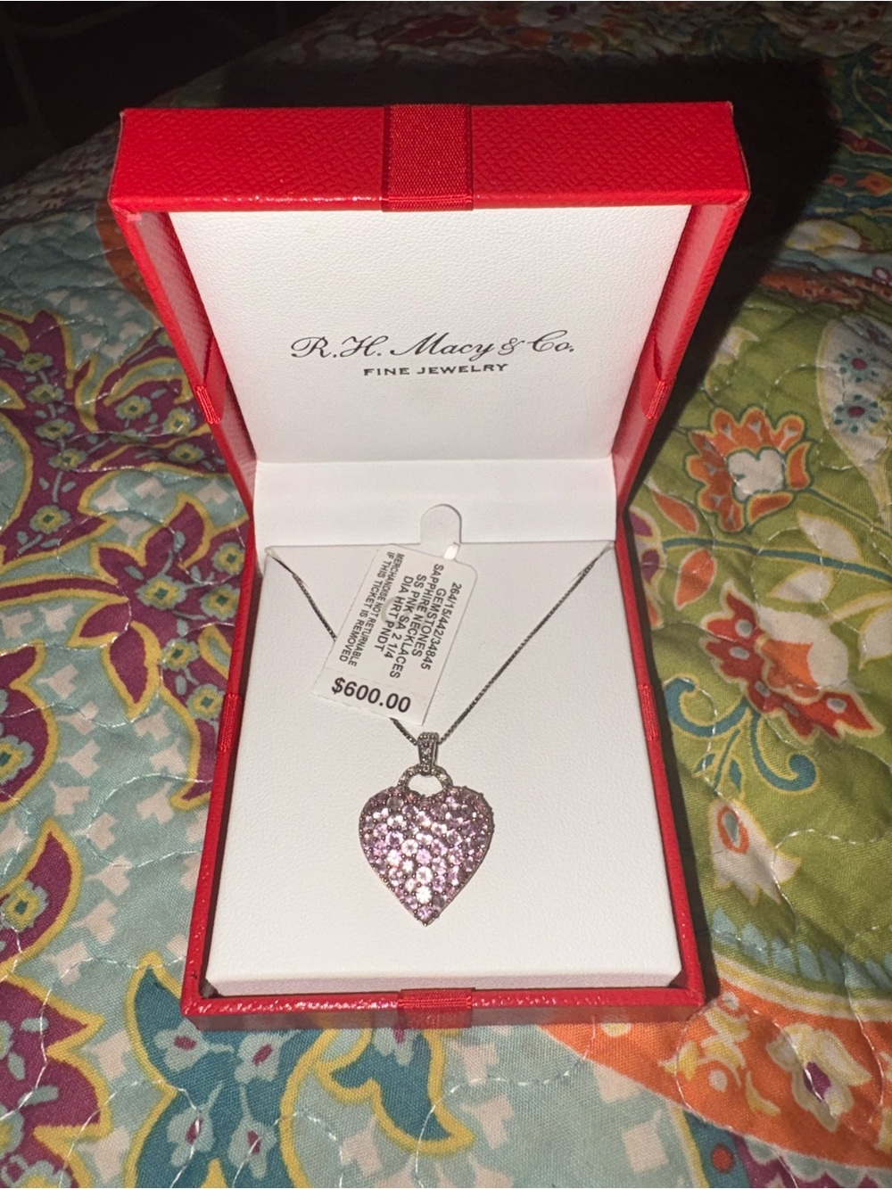 Macy's Pink Crystal Heart Pendant Necklace